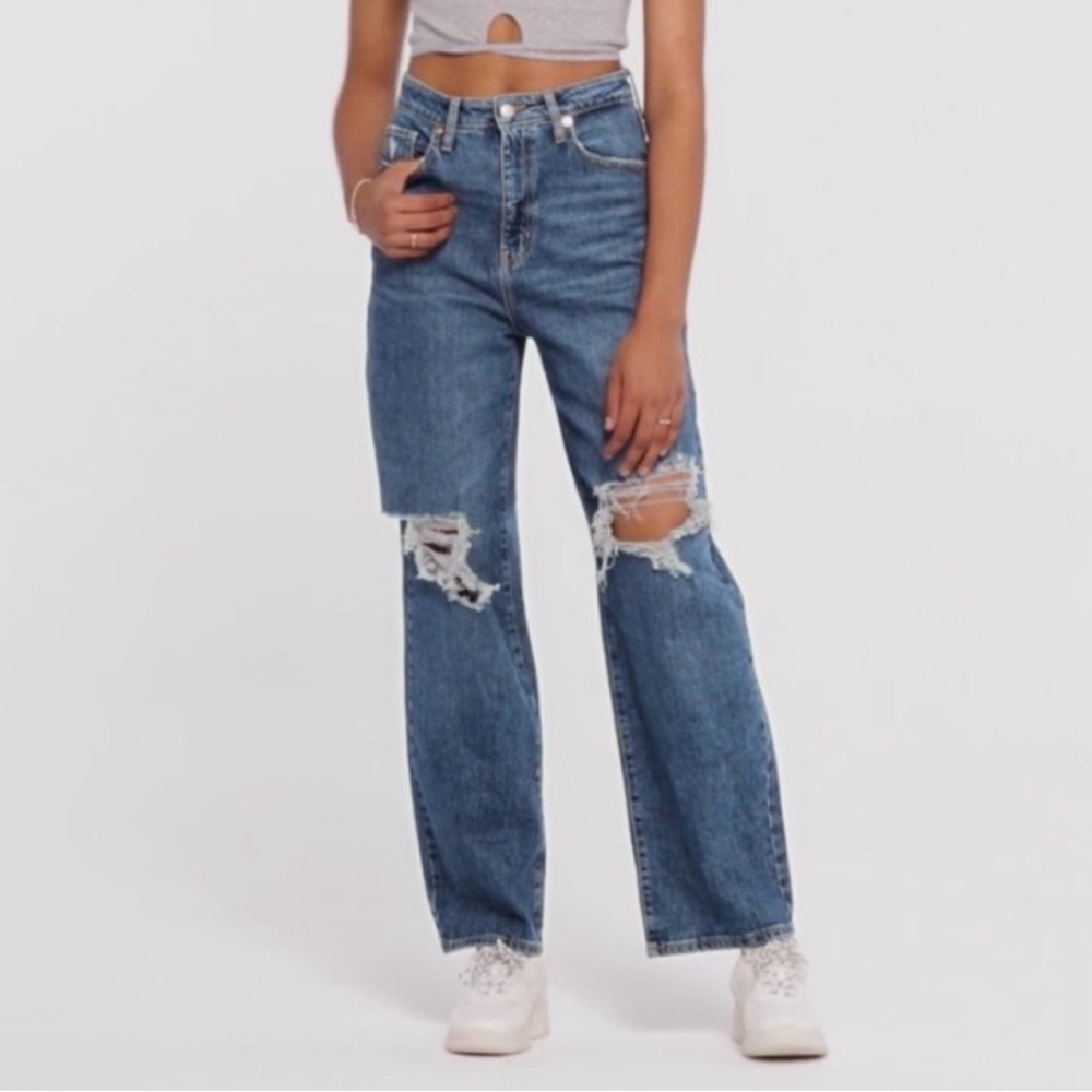 Wild Fable Blue Distressed Super High Rise Straight Jeans